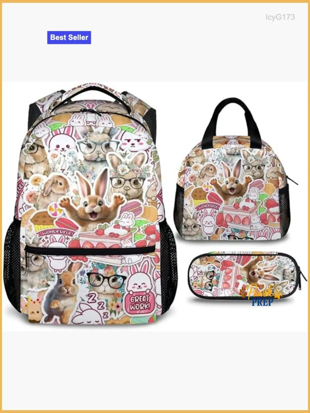 Kids Backpack Set with Lunch Box Pencil Case, Cute Bunny for School